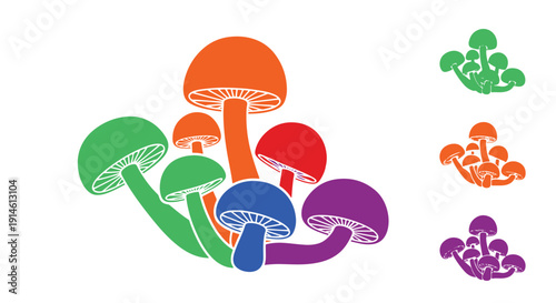Photos Vibrant Cluster of Stylized Fungi in Multiple Bright Colors a Playful Natural Gr