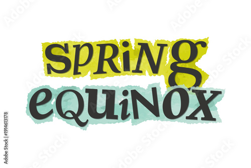 Spring Equinox Day, Festival 2026 magazine cutout message clip art. Vector illustration with love, festive text in 90s design for sticker, print, badge
