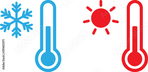 Weather temperature icons showing hot and cold climates