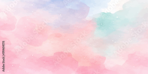A beautiful watercolor abstract background featuring a bright blue sky and white clouds with a soft summer sunlight texture and clear heaven atmosphere illustration