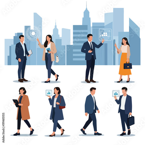 Business Professionals Walking with Digital Devices
