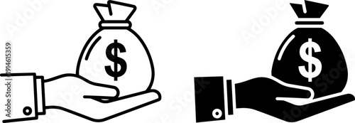 Businessman presenting money bag for financial transactions and investment