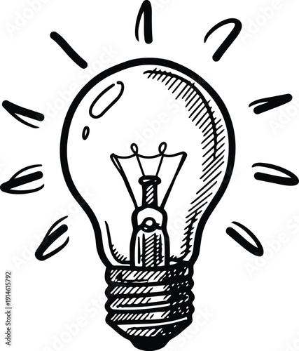 Black and white silhouette of glowing lightbulb symbolizing creativity, idea, inspiration