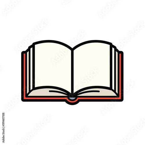 An open book illustration viewed from the front with pages displayed