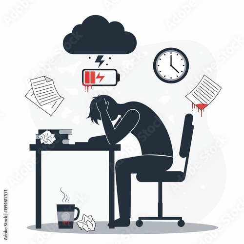 Stressed Office Worker at Desk