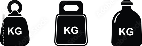 Kilogram weight silhouette set, kg measurement icons, gym scale symbols isolated on white background