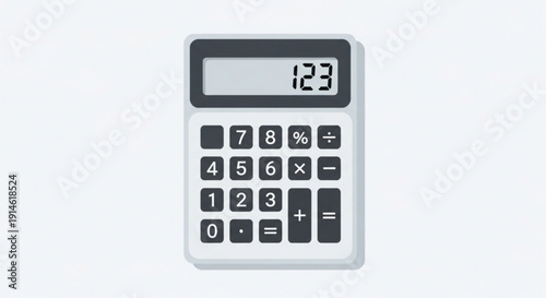 Calculator with numbers on screen on white background for finance and calculation