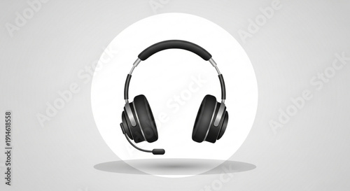 Black over the ear headphones with microphone on gray background