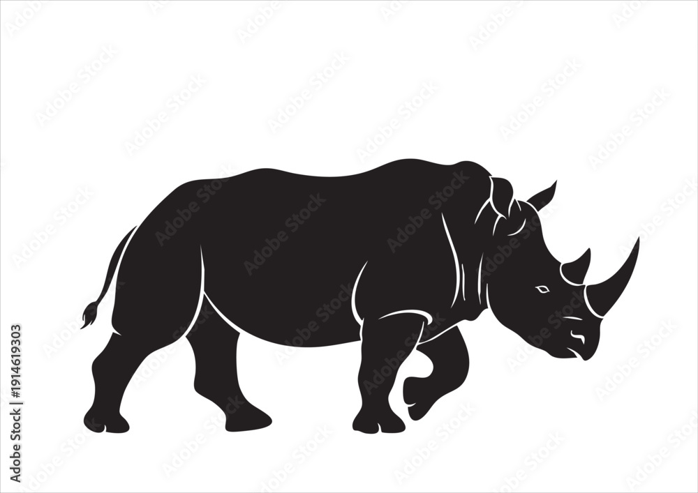 Obraz premium walking rhino silhouette vector drawing