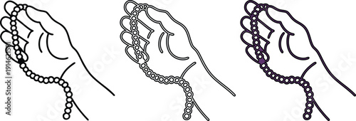 Hand Holding Prayer Beads, Close-up Detail, Isolated Vector Illustration