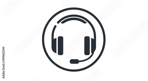 Headphones Icon in Circle for Customer Support and Audio Communication on isolated white background.