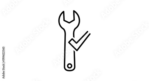 Wrench with Checkmark Symbolizing Completed Service or Successful Repair on isolated white background.