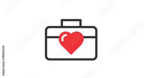 Toolbox with Red Heart Icon for Caring Repair Service, Isolated White Background