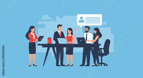 Team of professionals collaborating around a conference table in office