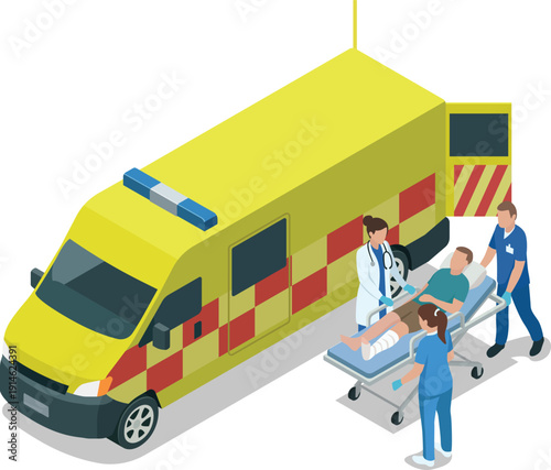 Medical staffs taking patient into ambulance