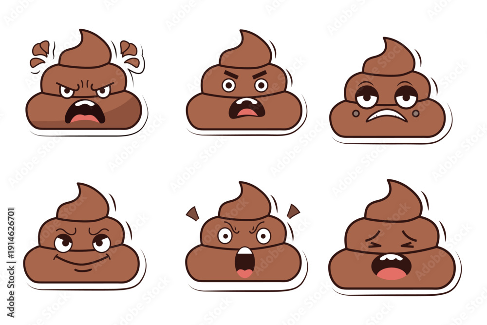 Fototapeta premium Poop emoji faces with various emotions