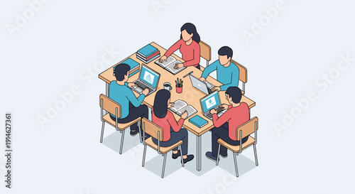 Students collaborating on project in a classroom setting.