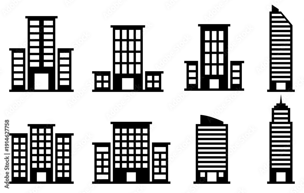 Fototapeta premium Vector set of hotel, office and apartment building.