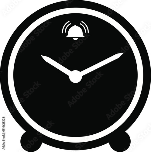 Black alarm clock icon with ringing bell symbol time