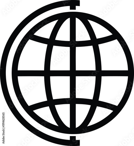 Black and white globe icon with meridian lines world