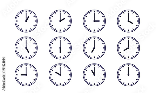 Clock icons showing different times, vector illustration