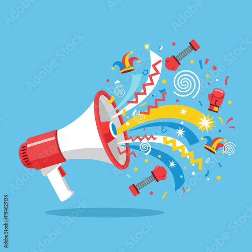 Vibrant Megaphone Illustration with Colorful Elements.