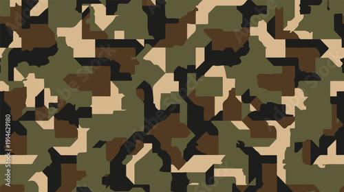 Traditional camouflage pattern with green brown and black shapes