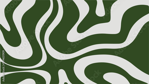 Abstract green and white pattern with wavy lines and shapes viewed from directly above
