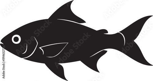 Black fish with white details swimming left fish swimming left cartoon fish simple monochrome