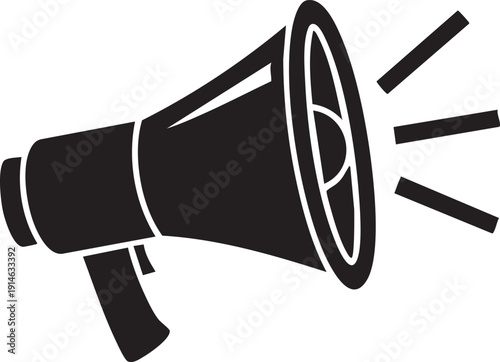 Black megaphone with white outline and sound waves loudspeaker