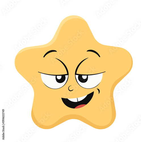 Cute Cartoon Star Character with Naughty Face Illustration Isolated on White Background
