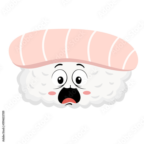Cute Cartoon Guranavi Sushi Character with Shocked Face Illustration Isolated on White Background