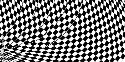 Trippy checkerboard background. Retro psychedelic checkered wallpaper. Wavy groovy chessboard surface. checkerboard  Modern