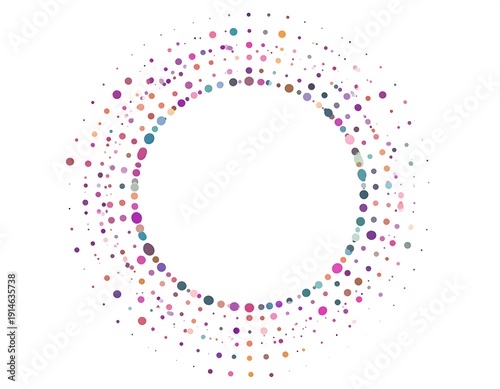 Circular arrangement of vibrant, multi-colored dots, creating a ring-like pattern on a white background, suggesting data or a visual representation