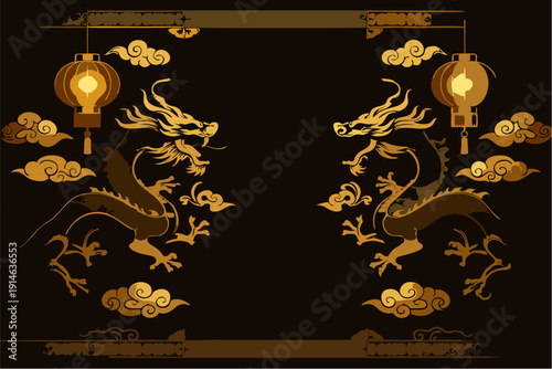 Luxury Black Gold Chinese New Year Dragon Vector Background