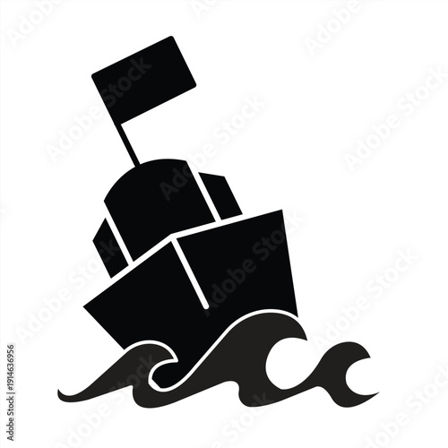 sinking ship icon on white background, vector illustration