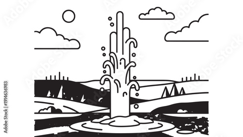 Vibrant geothermal geyser eruption bursting from a rugged landscape with steam and water spray.