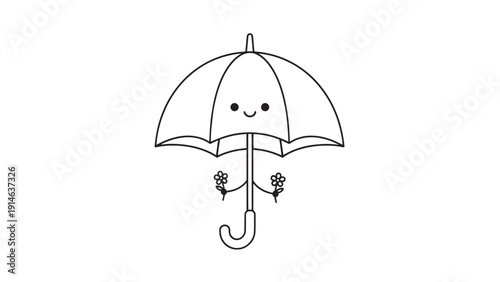 Whimsical Cartoon Umbrella Character with Smile and Dangling Feet Illustration.