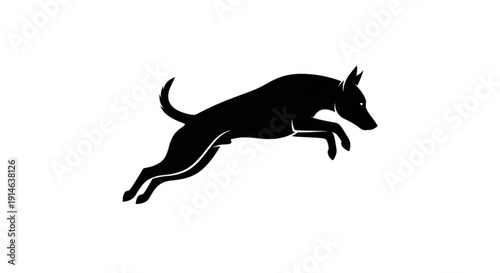 Black Dog Running Silhouette Isolated on White Background