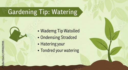 Gardening tip for healthy plants watering advice with green sprout and watering can