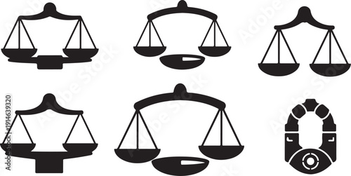 Set of black and white scales icons and symbols used