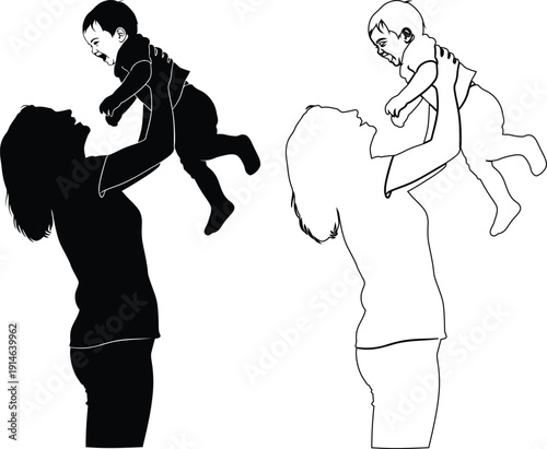 Two figures carrying children in contrasting styles of support and engagement