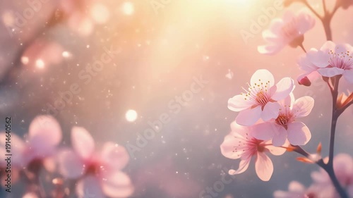 Beautiful Cherry Blossom Flowers Blooming in Spring Sunlight with Bokeh Background.