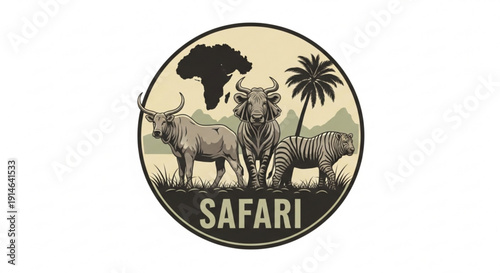 Safari adventure logo with african animals and palm tree