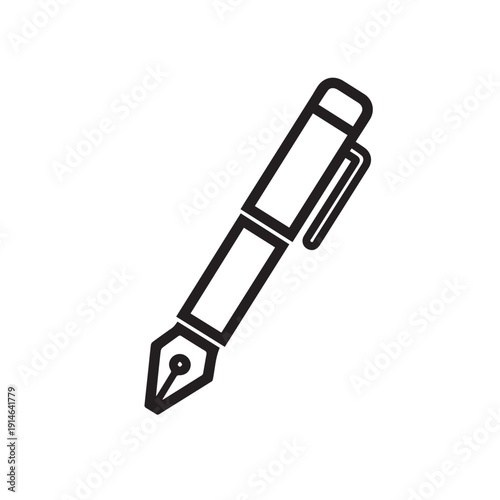 Minimalist line illustration of a fountain pen nib with cap.