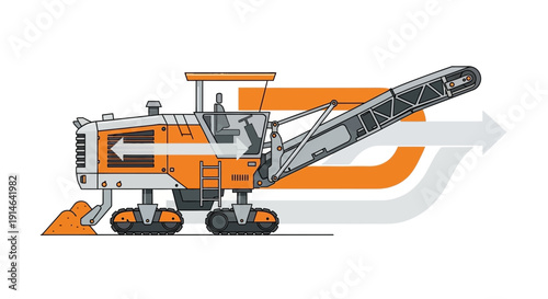 Heavy Industrial Road Planer Machine Excavating Material On Construction Site