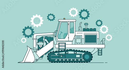 Heavy Machinery Illustration With Industrial Gears Background Design