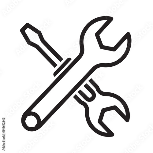 Crossed wrench and screwdriver icon representing tools, maintenance, and repair.