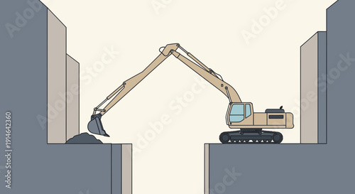 Heavy Machinery Excavator Digging Trench Earthmoving Construction Site