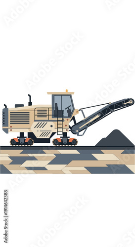 Heavy Machinery Paving New Road Surface Construction Work